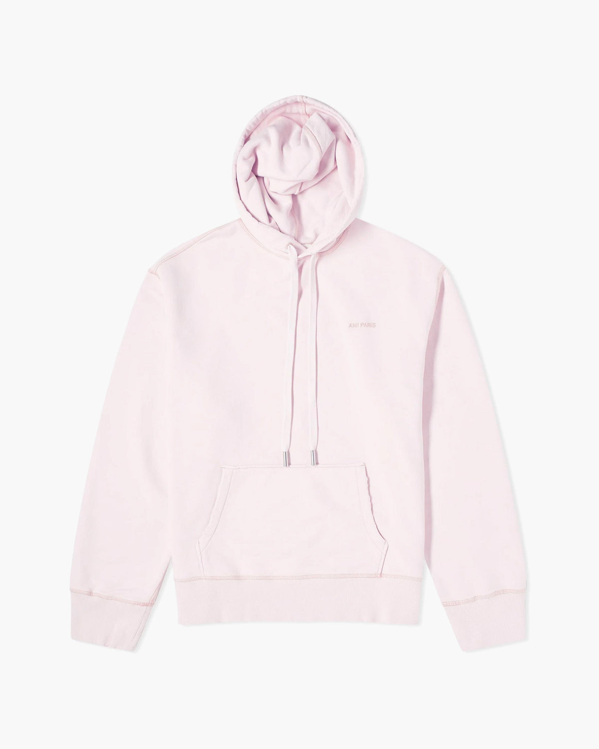 Ami Paris Hoodie Logo Brodé Rose Clair