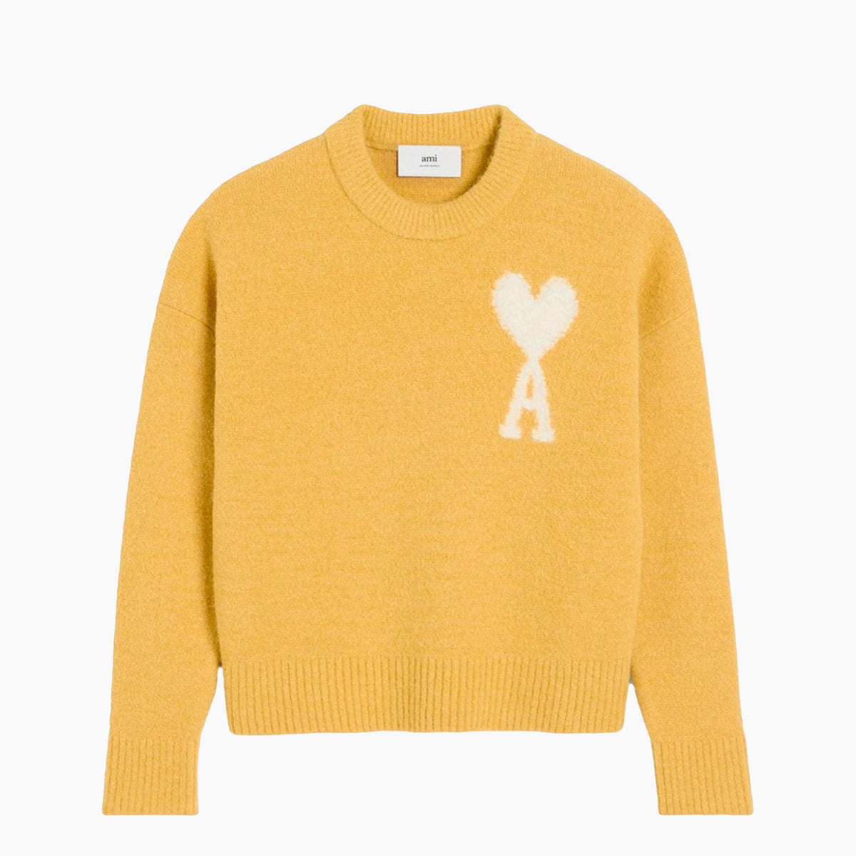 Ami Paris Pull Maille Ami de Coeur Blanc Moutarde