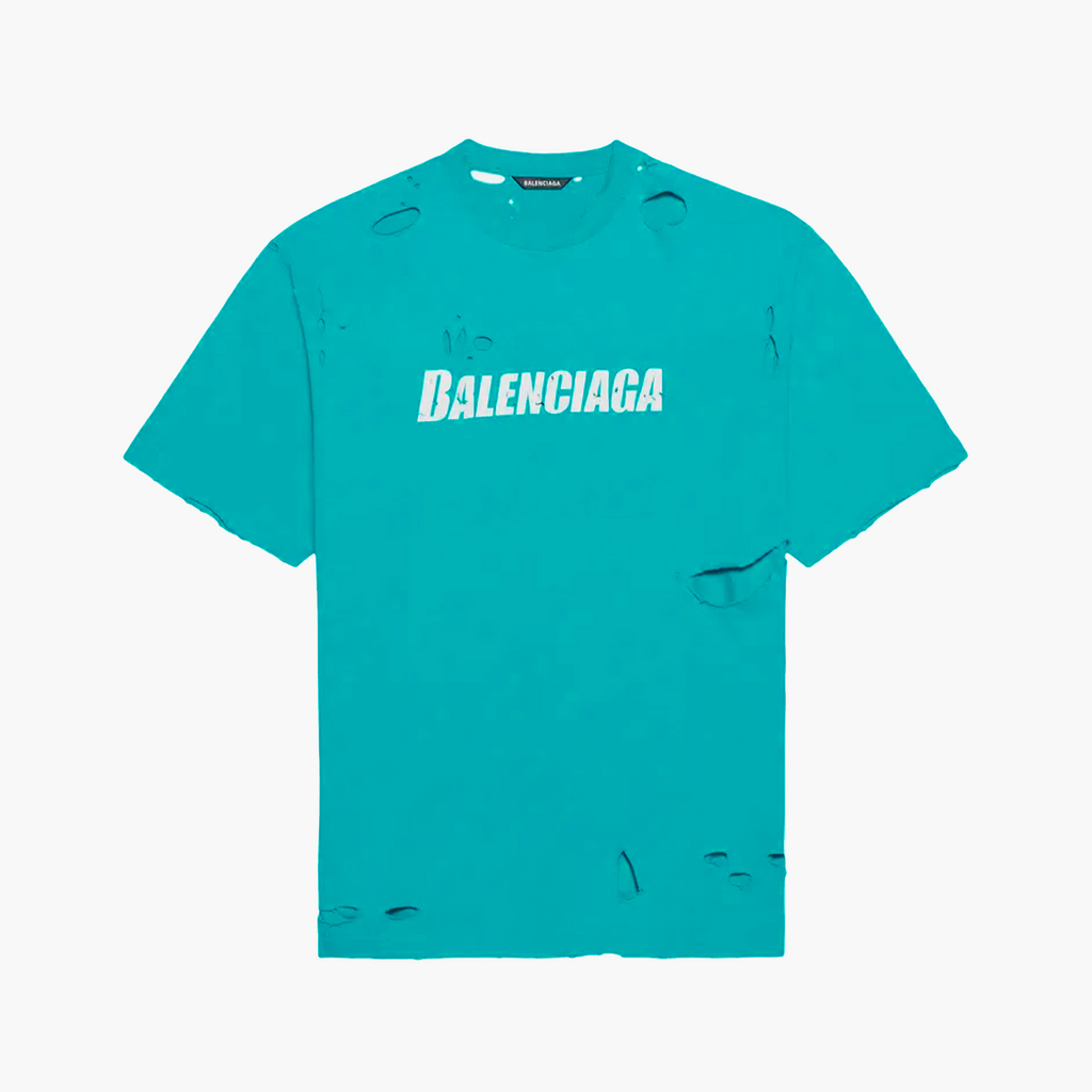 Balenciaga T-Shirt Destroyed Flatground Bleu turquoise