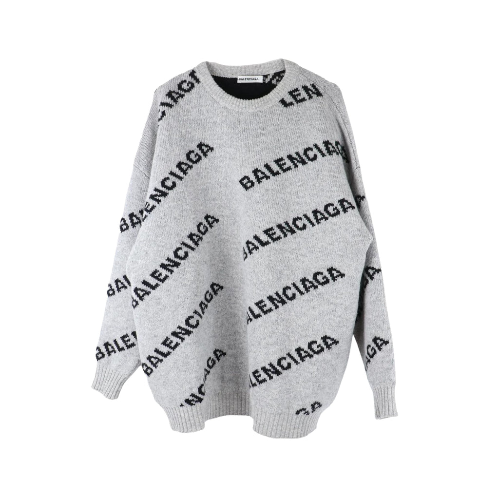 Balenciaga Pull Intarsia Logo Gris