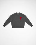 AMI Paris RED AMI DE COEUR SWEATER Grey HEATHER GREY/RED