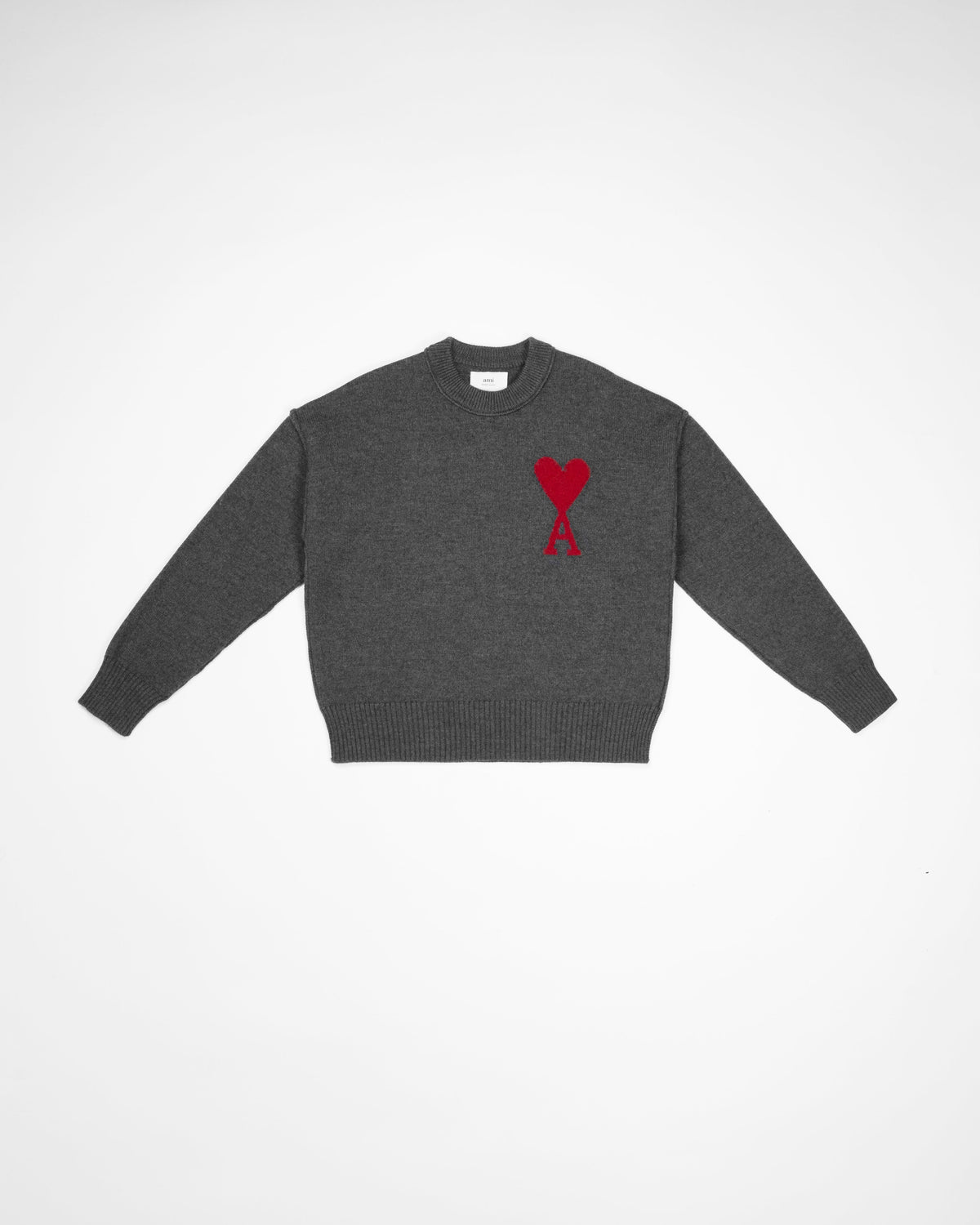 AMI Paris RED AMI DE COEUR SWEATER Grey HEATHER GREY/RED