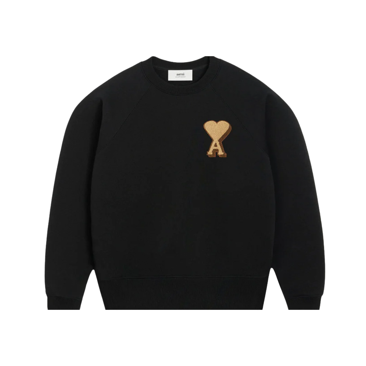 Ami Paris Pull Crewneck Noir Patch Ami de Coeur Marron