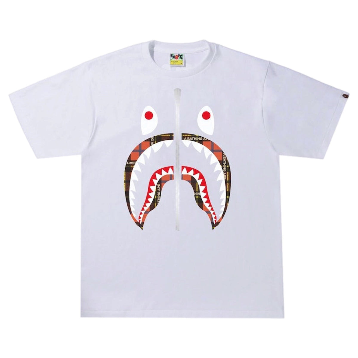 A Bathing Ape Bape Logo Check Shark Tee White/Red 2022
