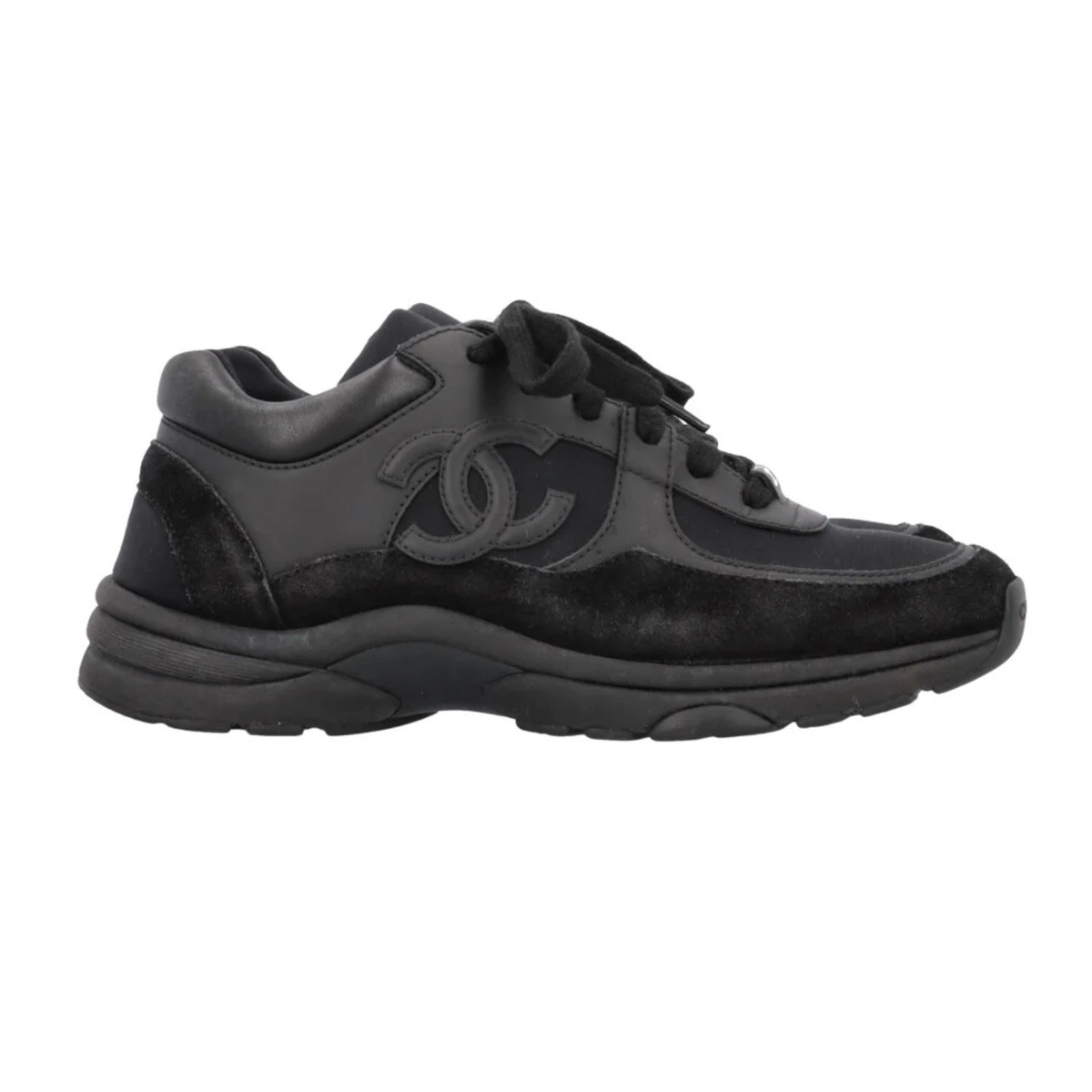 Chanel Low Top Trainer CC Triple Black Suede