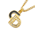 Collier logo CD plaqué or strass noir