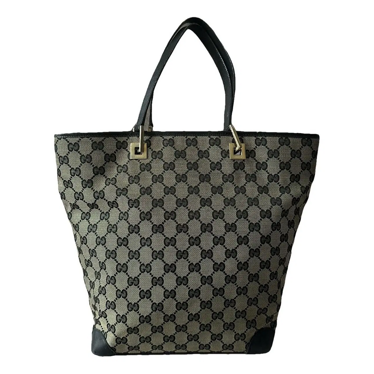 Gucci Sac cabas cuir et toile noir GG canvas
