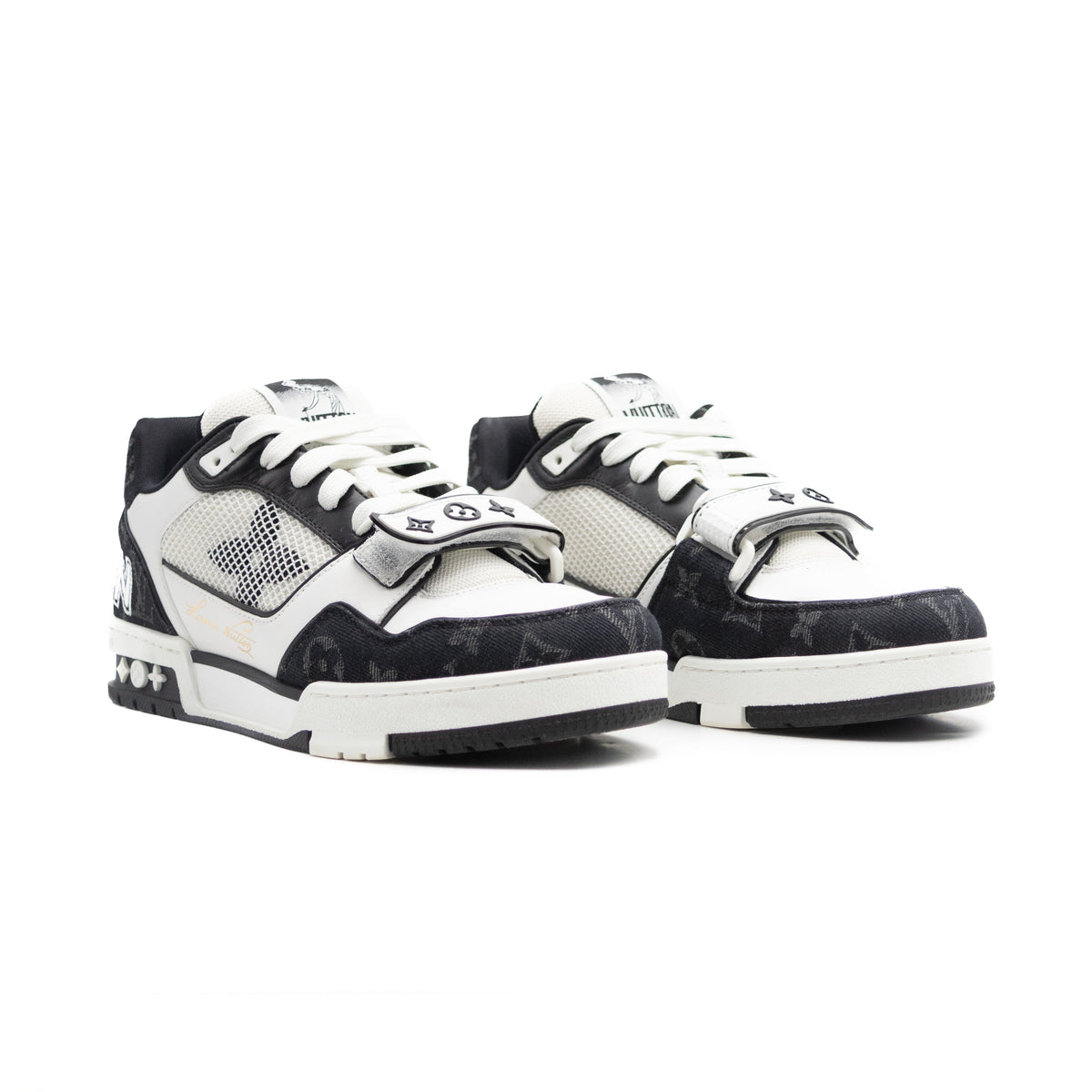 Louis Vuitton Trainer Velcro Strap Monogram Denim Black White