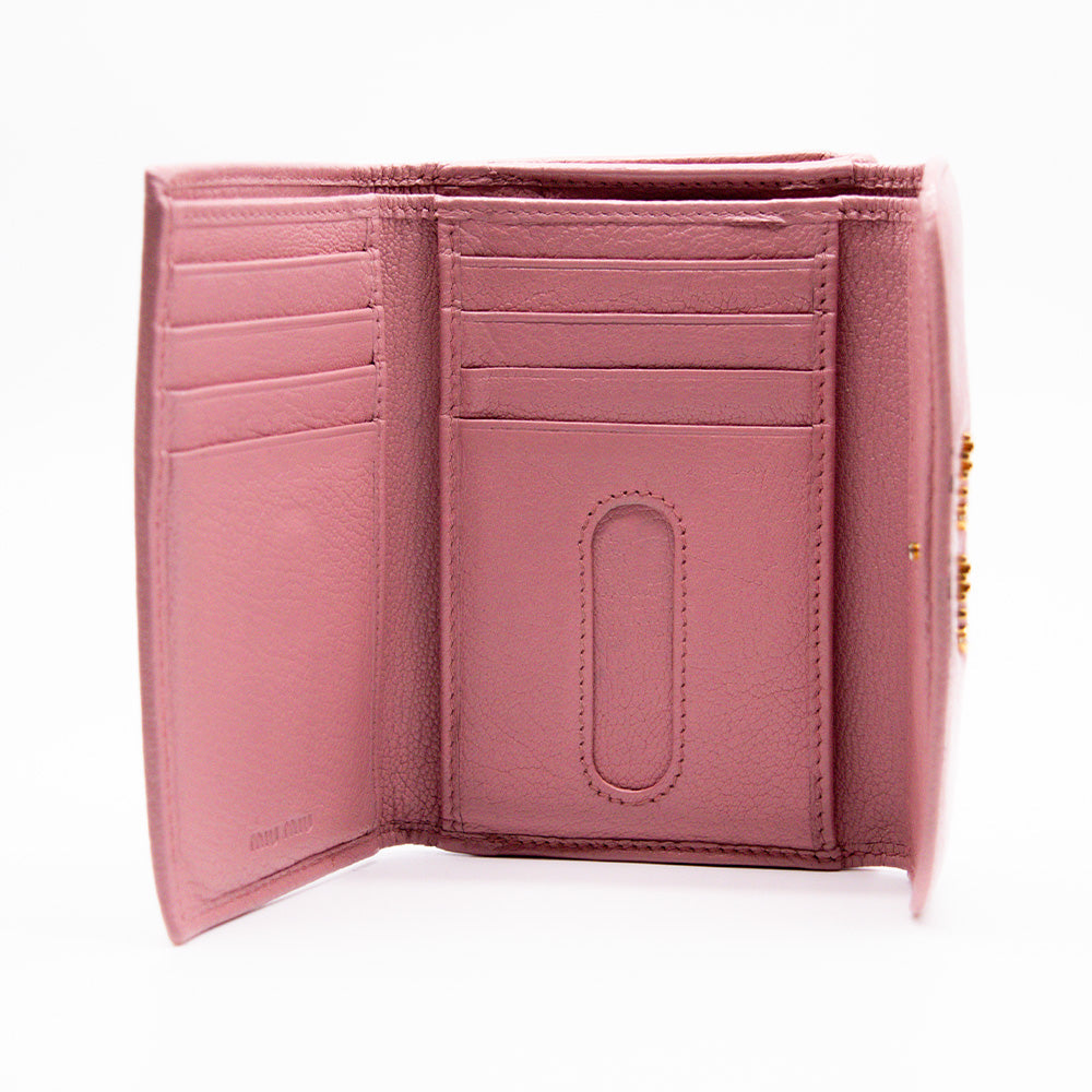 Miu Miu Portefeuille 3 volets Cuir Rose