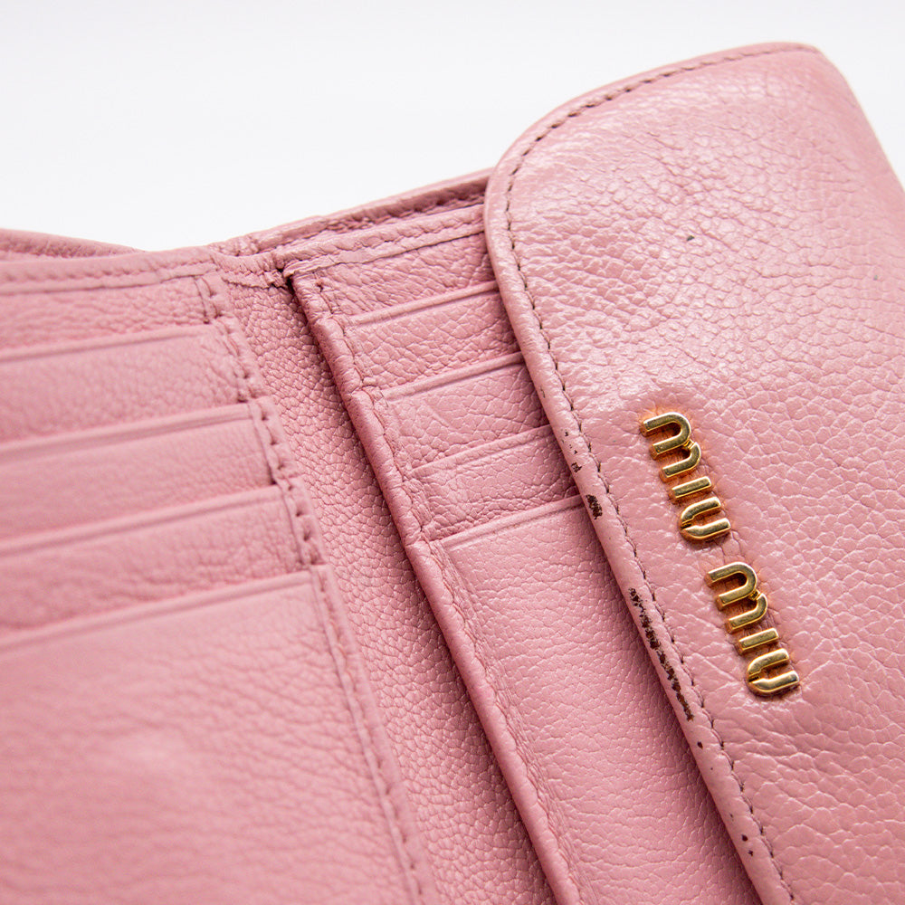 Miu Miu Portefeuille 3 volets Cuir Rose