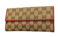 Portefeuille long Gucci GG Canvas beige rouge